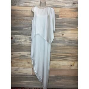 Halston NWT White Asymmetrical Dramatic Drape Gown Women’s Sz 12